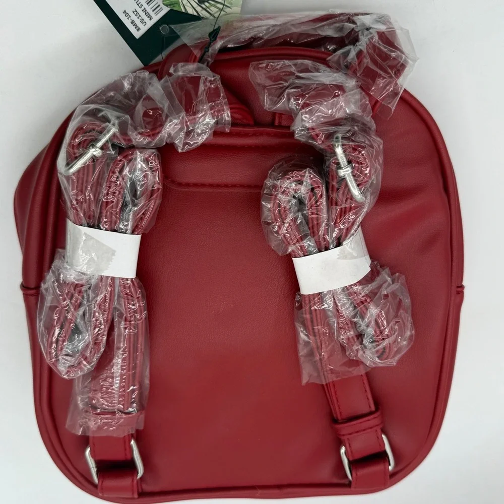 Badgley Mischka‎ Red Mini Studded Vegan Leather Backpack $99 NWT